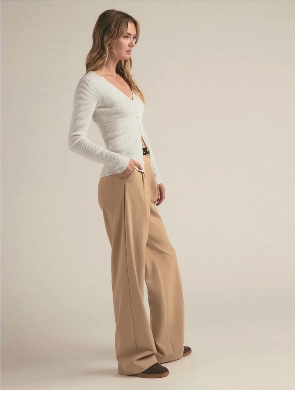 Favorite Daughter The Favorite Pant Size 8 Beige Wide Leg Minimal Work City Chic - Picture 2 of 13